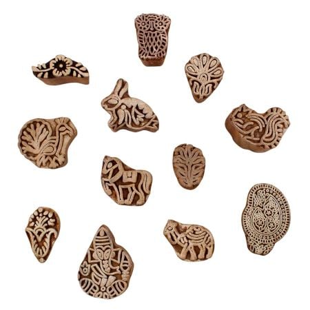 Set of 12 Piece New Mix Wooden Printing Blocks
